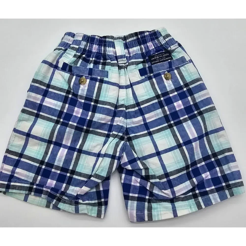 Janie and Jack Boys Size 6-12M 3 Piece Purple Button-down and Plaid Shorts Lot